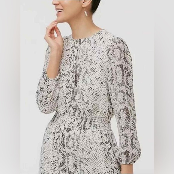 J CREW Animal-print smocked-waist dress with sheer sleeves - Medium - Picture 5 of 10